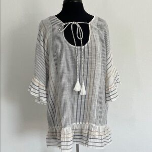 Striped Tassel Tie Blouse